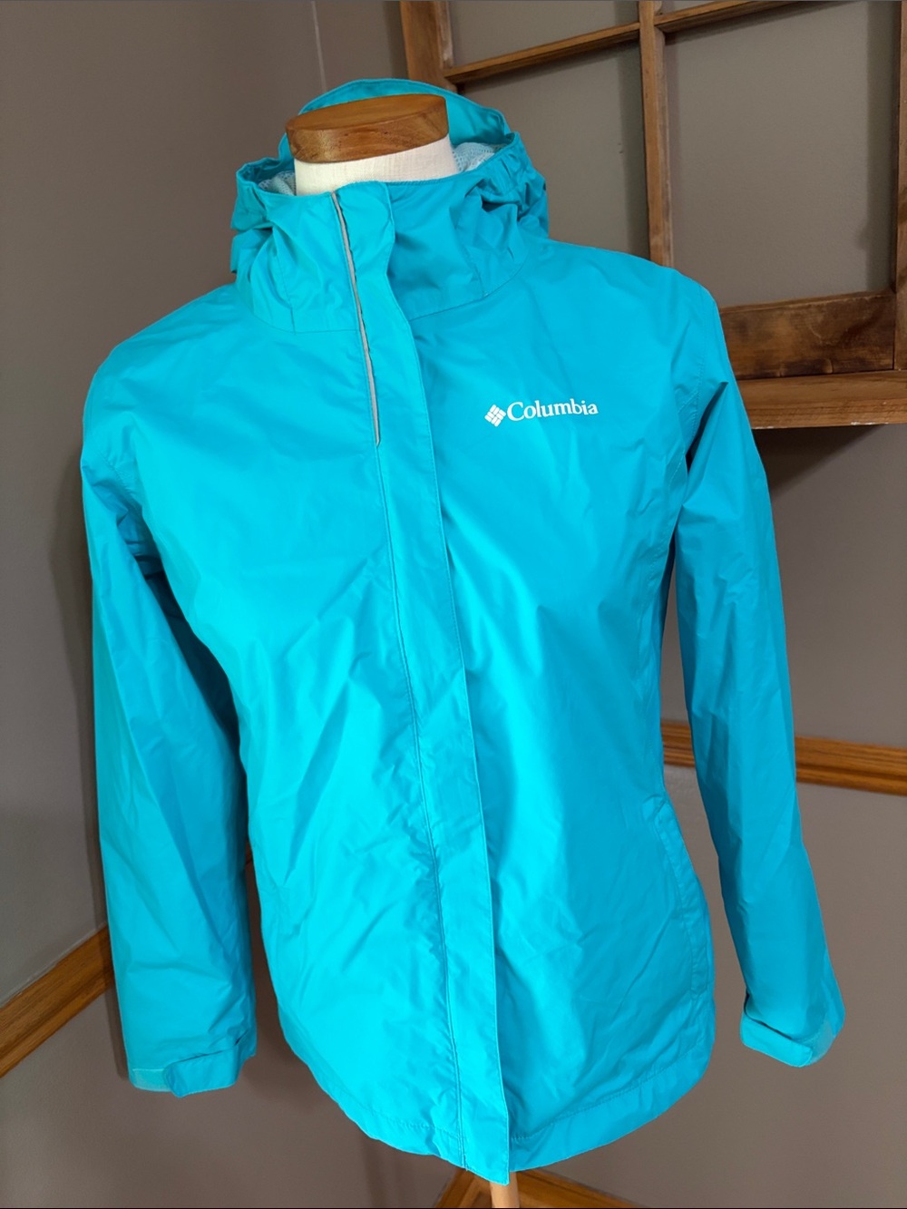 Columbia Omni tech teal Turquoise Waterproof Hooded Rain jacket Size large